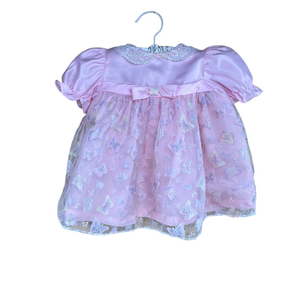 Vintage BT Kids 12M Dress Butterflies Bow Pink Easter Party Formal Special